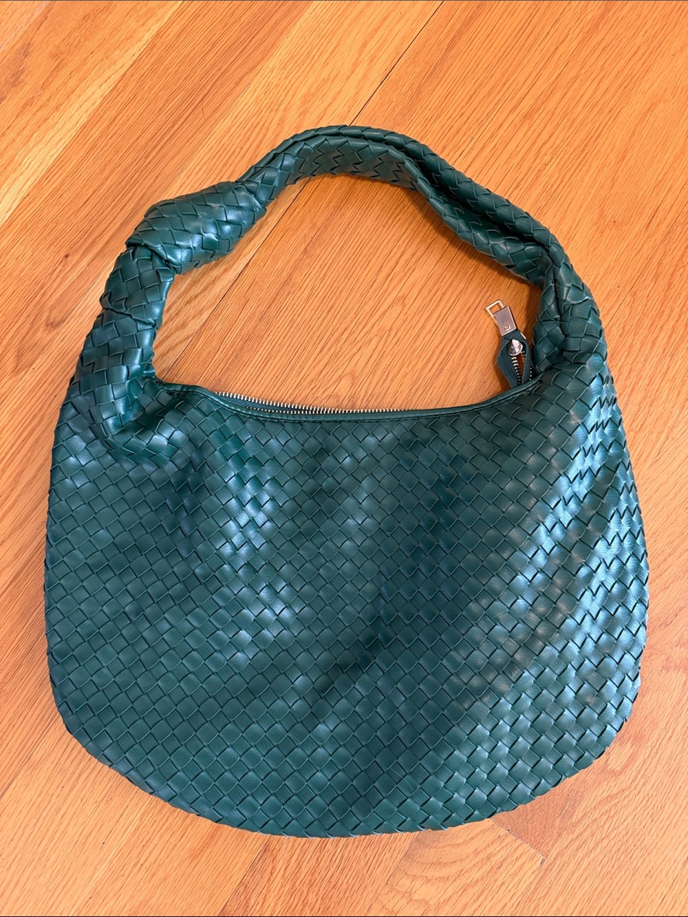 Woven Leather Shoulder Hobo Bag - Green